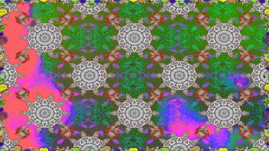 Yeşil ve gri renkli yapraklı yabani çiçekler. Raster illüstrasyonu. Kusursuz bir arka plan modeli. Suluboya, elle çizilmiş.