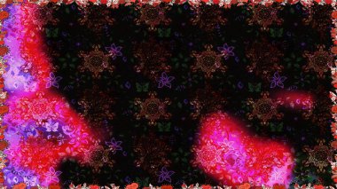 Renkli Bahar Temalı Kusursuz Arkaplan. Raster illüstrasyonu. Düz Çiçek Elementleri Tasarımı. Siyah ve kırmızı renkte zarif çiçekler, suluboya..