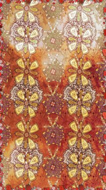 Çiçek desenli raster, kahverengi ve bej çizgili grafik desenli soyut raster arkaplan. Modern stil dokusu.