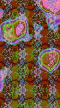 Raster illüstrasyonu. Düz Çiçek Elementleri Tasarımı. Kahverengi, yeşil ve pembe renklerde zarif çiçekli suluboya. Renkli Bahar Teması çizim şablonu.