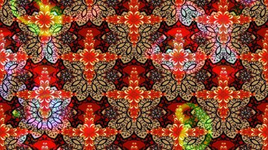 Süslü kumaş deseni. Raster illüstrasyonundaki çiçek desenli çizim. Renkli Bahar Teması eskiz kalıbı. Düz Çiçek Elementleri Tasarımı.