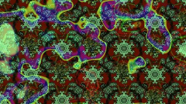 Raster deseni. Bahar çiçekleri dallı desen, yeşil ve kahverengi renkler çiçekli siluet.