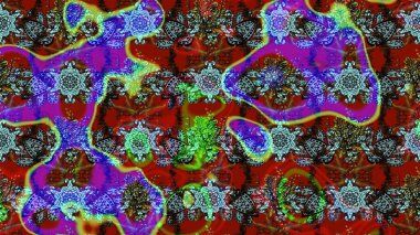 3D çiçekler, eskiz. Mavi ve kırmızı renklerde. Raster illüstrasyonu.