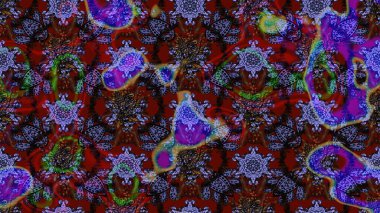 Renkli süs kenarı. Raster illüstrasyonu. Çiçek duvar kağıdı. Hint süsü. Çizim kalıbı. Kahverengi ve mor renklerde.