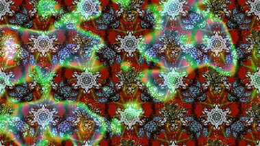 Kabile sanatı boho baskısı, klasik çiçek arkaplanı. Soyut etnik raster çizim kalıbı. Arkaplan dokusu, duvar kağıdı, yeşil ve kahverengi renkli çiçek teması.