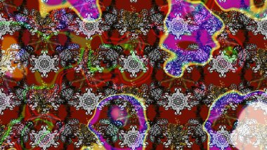 Çiçeksel fantezi tasarımı ve parlak bir arka plan çizimi. Düz Çiçek Elementleri Tasarımı. Renkli Bahar Teması çizim şablonu.