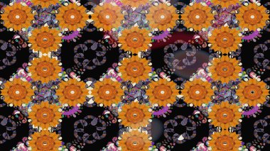 Raster illüstrasyonu. El yapımı çiçek ve bitki koleksiyonu. Raster illüstrasyonu. Şirin karalamalı çiçek desenli çizim. Çizim tarzı turuncu renkler.