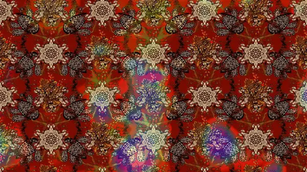 El çizimi Raster çizimi. Çizim çiçek deseni duvar kağıdı, web sitesi arka planı, ambalaj kağıdı, davetiye, broşür, afiş veya web sitesi için kullanılabilir. Parlak elementlerin.