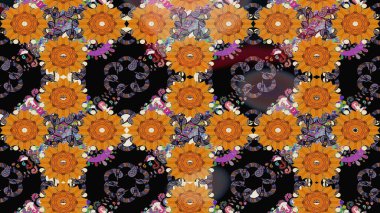 Raster illüstrasyonu. El yapımı çiçek ve bitki koleksiyonu. Raster illüstrasyonu. Şirin karalamalı çiçek desenli çizim. Çizim tarzı turuncu renkler.