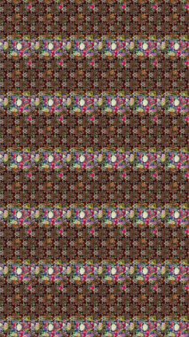 Düz Çiçek Elementleri Tasarımı. Renkli Bahar Teması eskiz kalıbı. Kahverengi renkli şirin çiçek deseni. Raster Modaya uygun kumaş deseni.