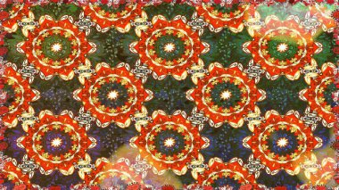 Kusursuz altın desen. Çiçek desenli altın metal. Kahverengi renkler ve altın elementler. Raster altın çiçek süsü brokar kumaş ve cam desenli..