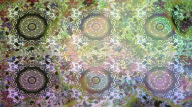 Raster illüstrasyonu. Dekoratif simetri arabesk. Doğum günü kartı, davetiye ya da afiş için iyidir. Tarafsız renklerde altın. Kusursuz ortaçağ çiçek desenleri..