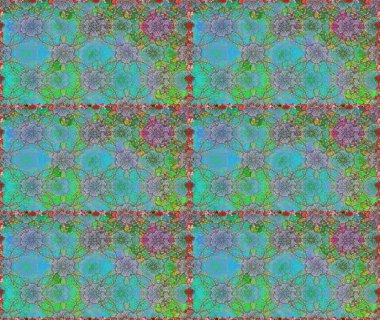 Yeşil ve mavi renkte çiçekler. Raster illüstrasyonu. Kusursuz çiçek deseni duvar kağıdı için kullanılabilir.