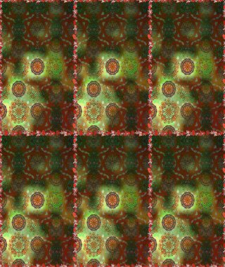 Raster illüstrasyonunda kusursuz çiçek deseni. Çiçekler suluboya tarzında kahverengi ve yeşil renklerde.