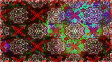 Kahverengi ve kırmızı renkte çiçekler. Raster Illustrasyon 'da moda olmayan çiçek deseni. Renkli Yaz Temalı Kusursuz Arkaplan. Düz Çiçek Elementleri Tasarımı.