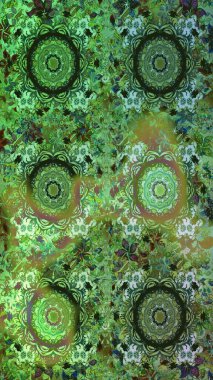 Kusursuz raster arka plan. Duvar kâğıdı barok, İspanyol kumaşı. Kusursuz çiçek deseni. Yeşil renklerde grafiksel, modern, pürüzsüz desen.