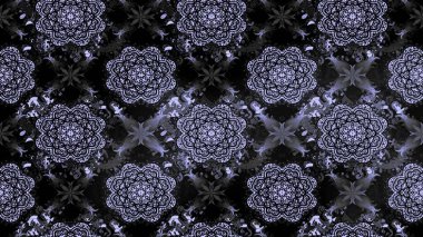 Asya tekstil tarzında. Siyah renkli çiçekler. Çiçek desenli çizim. Raster illüstrasyonu. Raster illüstrasyonu.