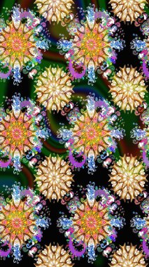 Düz Çiçek Elementleri Tasarımı. Renkli Bahar Teması eskiz kalıbı. Siyah renkli çiçekler. Sevimli çiçek raster deseni.