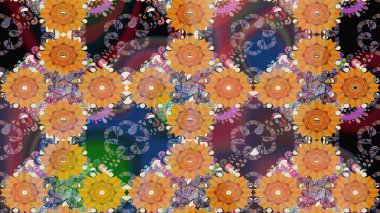 Raster. Turuncu renkte güzel çiçekli çizim deseni, suluboya çiçek deseni, duvar kağıdı, kart veya kumaş için fayanslı..