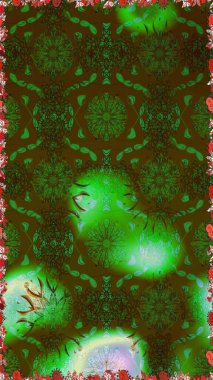 Düz Çiçek Elementleri Tasarımı. Kusursuz Renksiz Bahar Temalı Kusursuz Arkaplan. Sevimli çiçek raster deseni. Yeşil ve kahverengi renkte çiçekler.