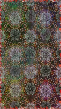 Raster illüstrasyonu. Moda arka planında parlak buketler. Kumaş, duvar kağıdı ve kağıt üzerine baskı yapmak için gelişen arka plan. Sevimli, pürüzsüz desenli, bağbozumu tarzında küçük bir çiçek..