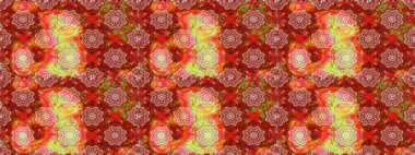 Raster illüstrasyonu. Kırmızı ve turuncu renkli çiçekler. Kusursuz çiçek deseni duvar kağıdı için kullanılabilir.