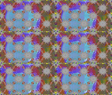 Raster illüstrasyonu. Asya tekstil tarzında. Raster illüstrasyonu. Kusursuz çiçek deseni. Kahverengi ve gri renkte çiçekler.