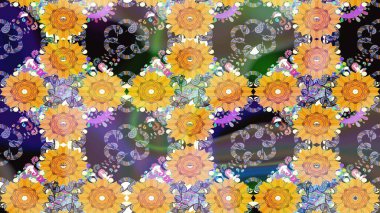 Çiçekli çiçek deseni, suluboya. Düz Çiçek Elementleri Tasarım Raster illüstrasyonu. Sarı renkli çiçekler. Renkli Bahar temalı eskiz deseni..