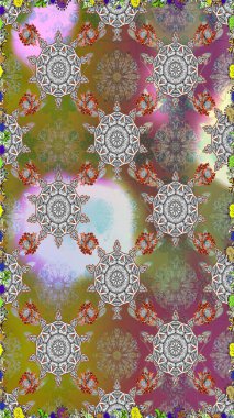 Asya tekstil tarzında. Kusursuz çiçek deseni. Raster illüstrasyonu. Düz Çiçek Elementleri Tasarımı. Güzel kumaş deseni. Renkli Bahar Teması Kusursuz Arkaplan.