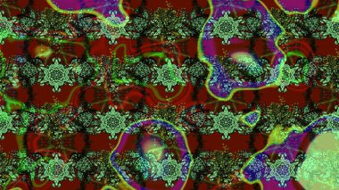 Raster düz çiçek çizim deseni. Hediye ambalaj kağıdı, tebrik kartları, posterler ve pankart tasarımı. Yeşil ve kırmızı renkte çiçekler.