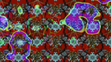 Parlak çiçekli kırmızı ve kahverengi renkler üzerine soyut çizim deseni. Küçük çiçekte hoş bir çiçek deseni var. Çiçek elementli zarif raster dokusu..