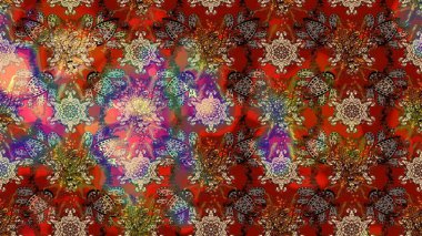 Tekstil, kumaş, kapaklar, duvar kağıtları, baskı, naylon, koleksiyon defteri, örgü, dekupaj için güzel bir eskiz. Millefleur 'lar. Küçük kahverengi ve kırmızı renkte güzel bir besin torbası deseni, çiçekler..