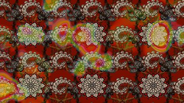 Renkli Bahar Teması eskiz kalıbı. Süslü kumaş deseni. Raster illüstrasyonundaki çiçek desenli çizim. Düz Çiçek Elementleri Tasarımı.