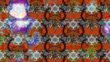 Çiçek desenli çizim. Asya tekstil tarzında. Renkli çiçekler. Raster illüstrasyonu. Raster illüstrasyonu.