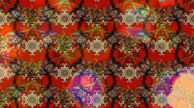 Çiçek desenli çizim. Asyalı tekstil renkleri. Raster illüstrasyonu.