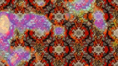 Modern çiçek arkaplanı. Moda baskıları için zarif bir şablon. Halk tarzı. Rengarenk çiçekleri ve yaprakları olan muhteşem bir çiçek deseni..