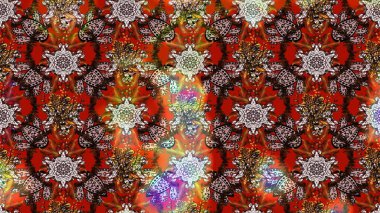 Renkli desenli eskiz deseni, çiçekler ve dekoratif elementlerle. Raster illüstrasyonu. Eski usul. Eskiz geçmişi. Kumaş, tekstil ve duvar kağıdı baskısı için..