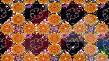 Raster illüstrasyonu. Turuncu renklerde. Turuncu renkli turuncu papatya deseni.