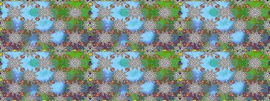 Raster illüstrasyonu. Karalama çiçeği. Düz Çiçek Elementleri Tasarımı. Renkli Bahar Temalı Kusursuz Arkaplan. Güzel kumaş deseni. Zentangle soyut çiçekleri.