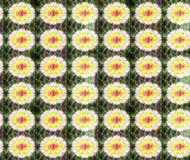 Hediye ambalaj kağıdı, tebrik kartları, posterler ve pankart tasarımı. Raster düz çiçek çizim deseni. Yeşil ve sarı renkte çiçekler.