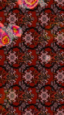 Üzerinde gelincikler ve vadi zambakları olan renkli çiçek desenli nakış deseni. Tekstil tasarımı için geleneksel Raster çiçek buketi kahverengi, kırmızı ve siyah renkler.