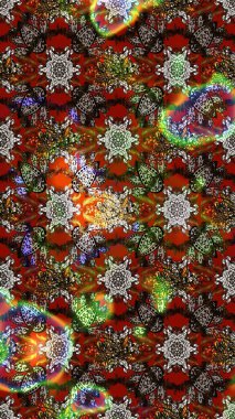 Eski usul. Eskiz geçmişi. Renkli desenli eskiz deseni, kahverengi, gri ve kırmızı çiçekler ve dekoratif elementler. Kumaş, tekstil, duvar kağıdı baskısı için. Raster illüstrasyonu.