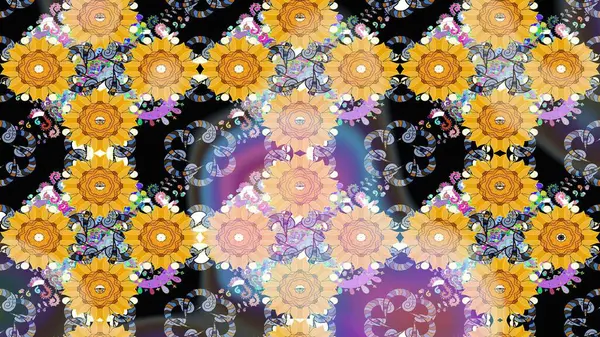 Sulu renklerde sarı çiçekli zarif bir eskiz deseni, tasarım elementleri. Düzenlenebilir. Düğün davetiyeleri için çiçek deseni, tebrik kartları, hatıra defteri, baskı, hediye paketi, imalat.