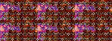 Raster illüstrasyonundaki çiçek desenli çizim. Kahverengi, kırmızı ve bej renkte çiçekler.