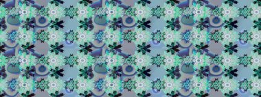 Raster illüstrasyonu. Moda arka planında parlak buketler. Eski usul küçük çiçekli şirin bir eskiz deseni. Kumaş, duvar kâğıdı ve kağıda yazdırmak için gelişen arkaplan.