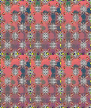 Pembe ve gri renklerde bahar çiçekleri. Raster illüstrasyonu. Çiçek ve yapraklı karalama şeklinde Raster çiçek deseni.