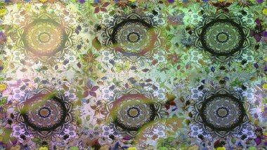 Çiçekli süslemeli, pürüzsüz bir desen. Doğu tarzında klasik tasarım öğesi. Süslü dantel iz sürücü. Duvar kâğıdı için altın süslü bir illüstrasyon. Tarafsız renkler üzerine geleneksel Arapça dekor.