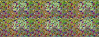 Renkli Yaz Temalı Kusursuz Arkaplan. Sevimli çiçek raster deseni. Yeşil ve nötr renklerde çiçekler. Düz Çiçek Elementleri Tasarımı.