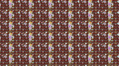 Moda baskıları için zarif bir şablon. Parlak renkli çiçekleri ve gri, kahverengi ve kırmızı renkte yaprakları olan harika bir çiçek deseni. Modern çiçek arkaplanı. Halk stili.