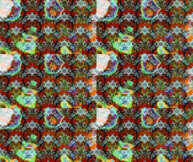 El çizimi çiçekli soyut çizim kalıbı. Kahverengi, yeşil ve nötr renklerde çiçekler. Raster illüstrasyonu.